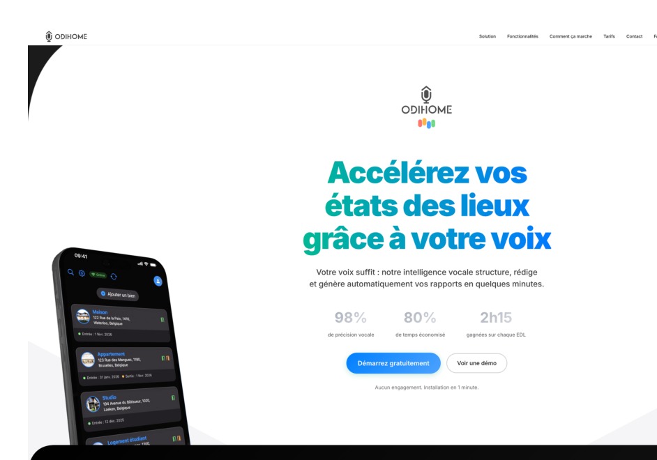 Ancien site Odihome, centré sur les fonctionnalités