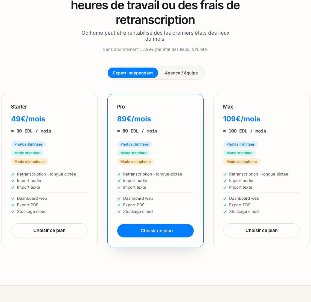 Sélecteur de profil et formules sur le site belge