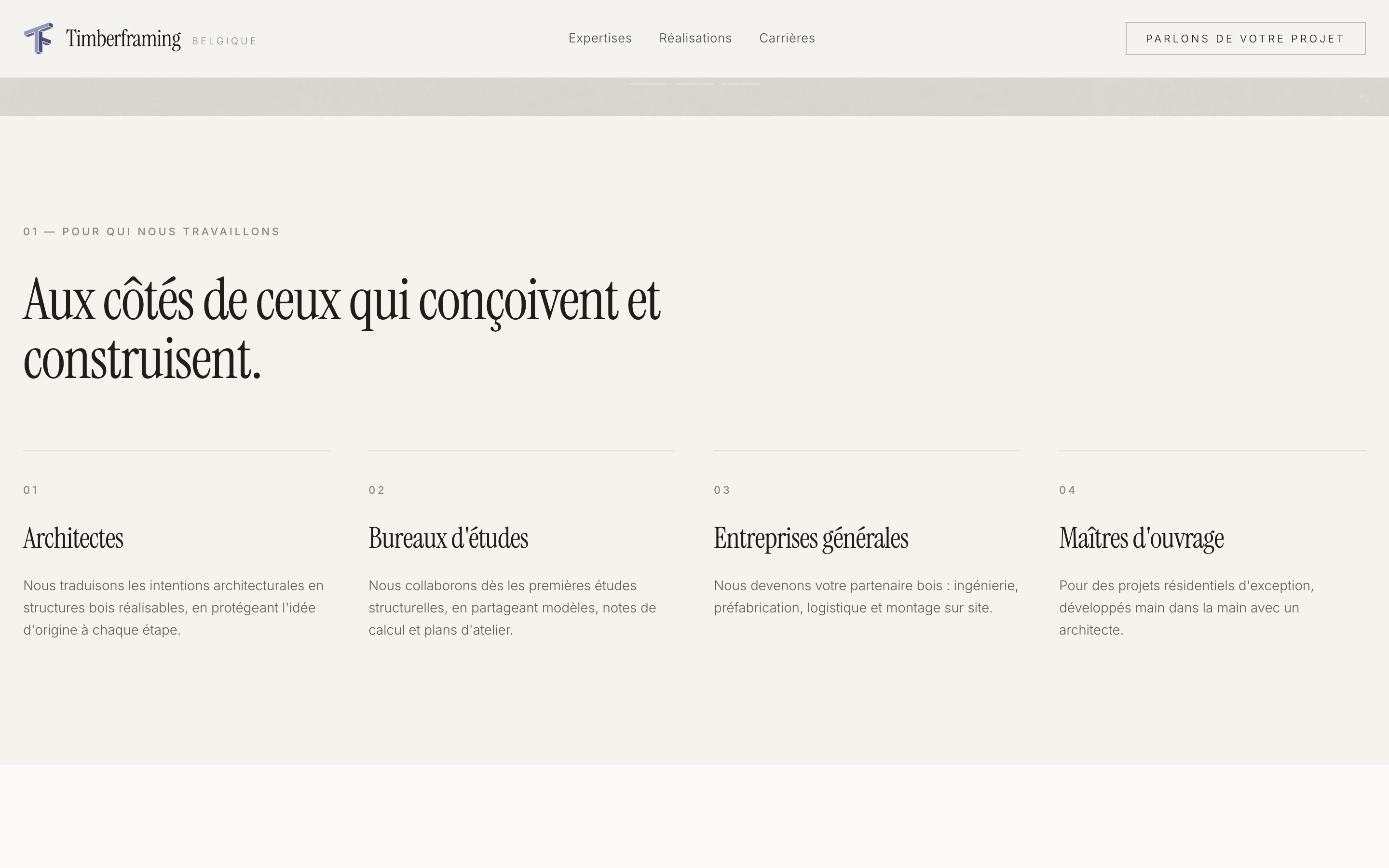 Section « Aux côtés de ceux qui conçoivent et construisent » : architectes, bureaux d’études, entreprises générales, maîtres d’ouvrage.